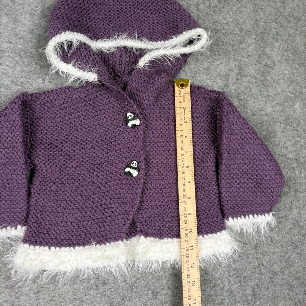 Unbranded Knit Hooded Cardigan Baby Size 6-12M Purple Panda Faux Fur Trim - Picture 6 of 9